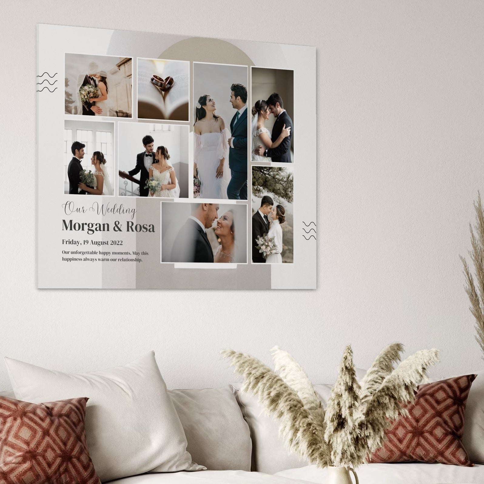Imagine cu tablou canvas personalizat cu fotografii de nunta, tiparita pe panza canvas